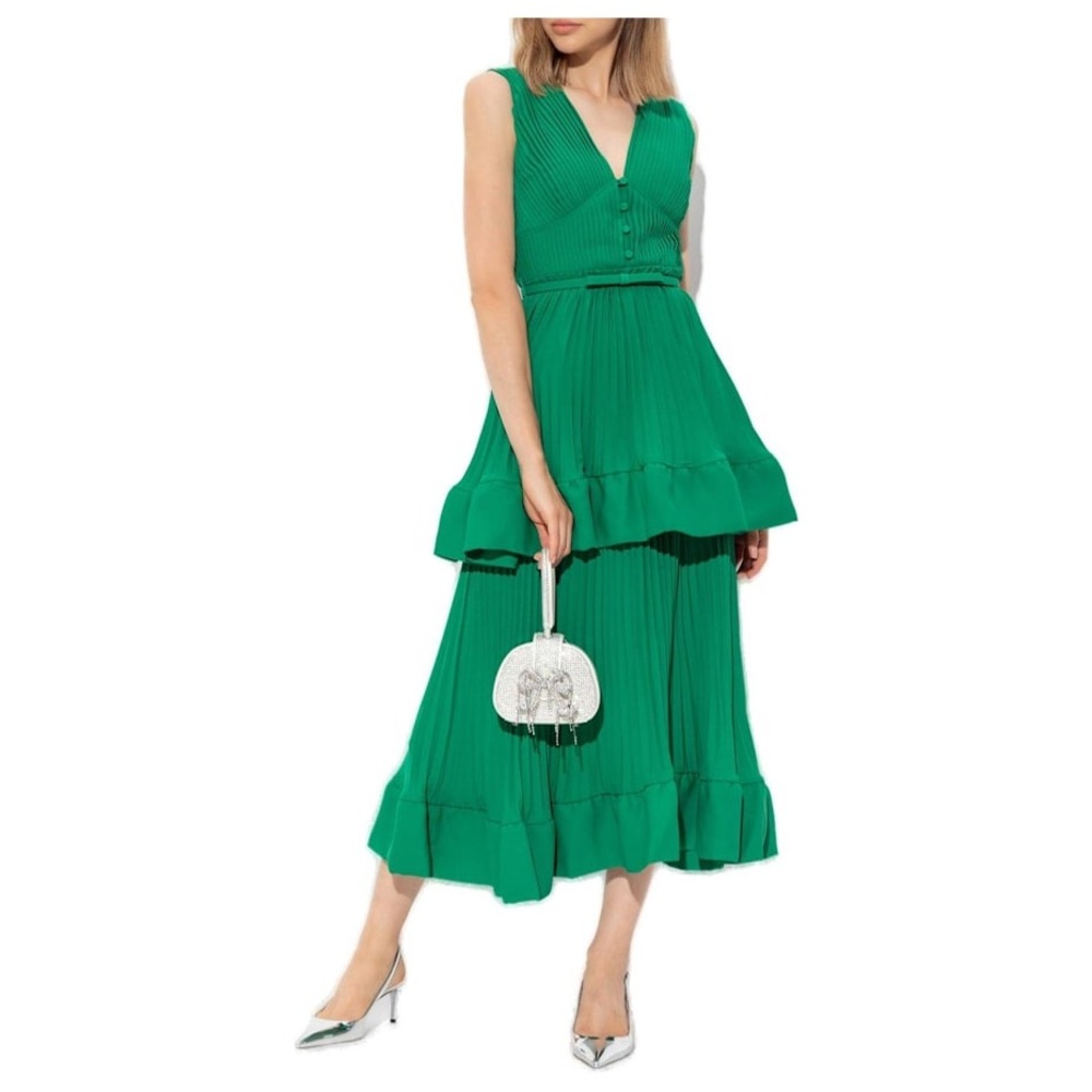 Self-Portrait‎ Tiered Satin Midi Dress Sz 8